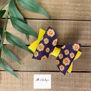 4” Handmade Sunflower Faux Leather Bows